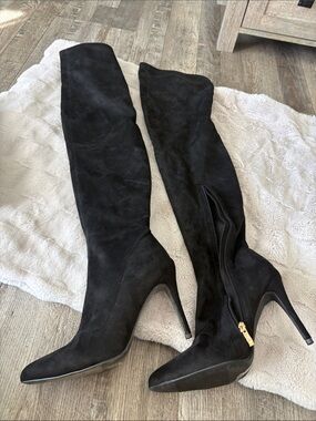 Black Over-the-Knee Suede Stiletto Boots